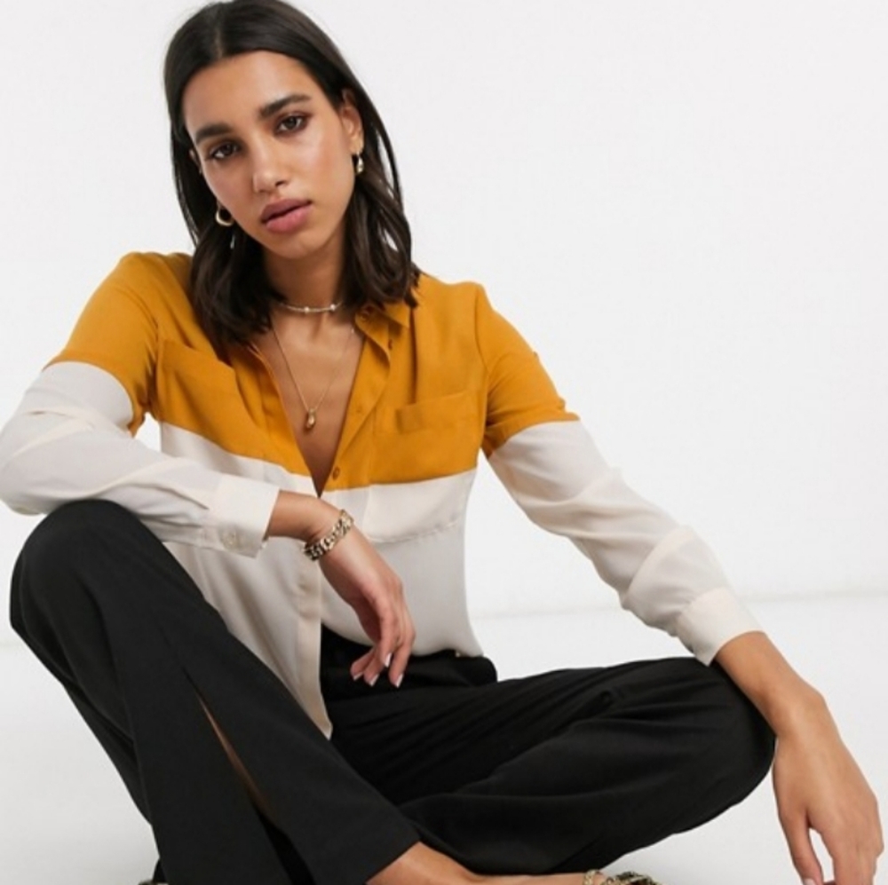 Asos design color block shirt in multi